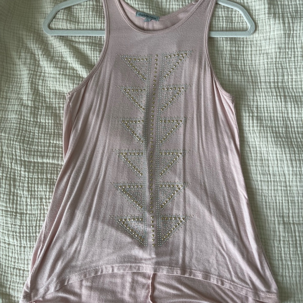 Light pink high neck tank top w/ gem details. Charlotte Russe size XS. New